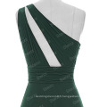 Starzz One Shoulder Long Dark Green Robe en mousseline de soie simplement en mousseline de soie ST000071-5